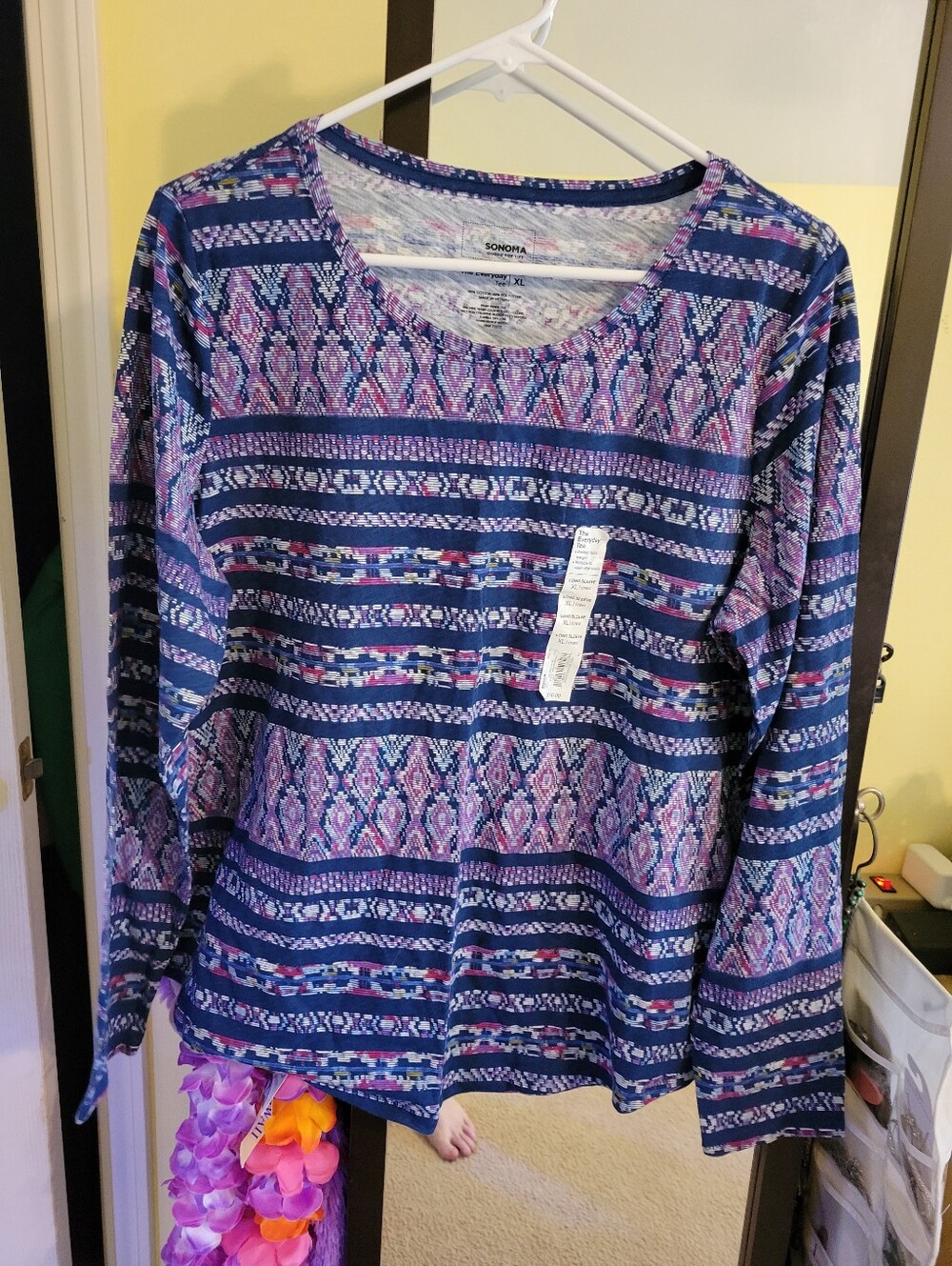 Sonoma Navy, Purple & Pink Geometric Long Sleeve Top